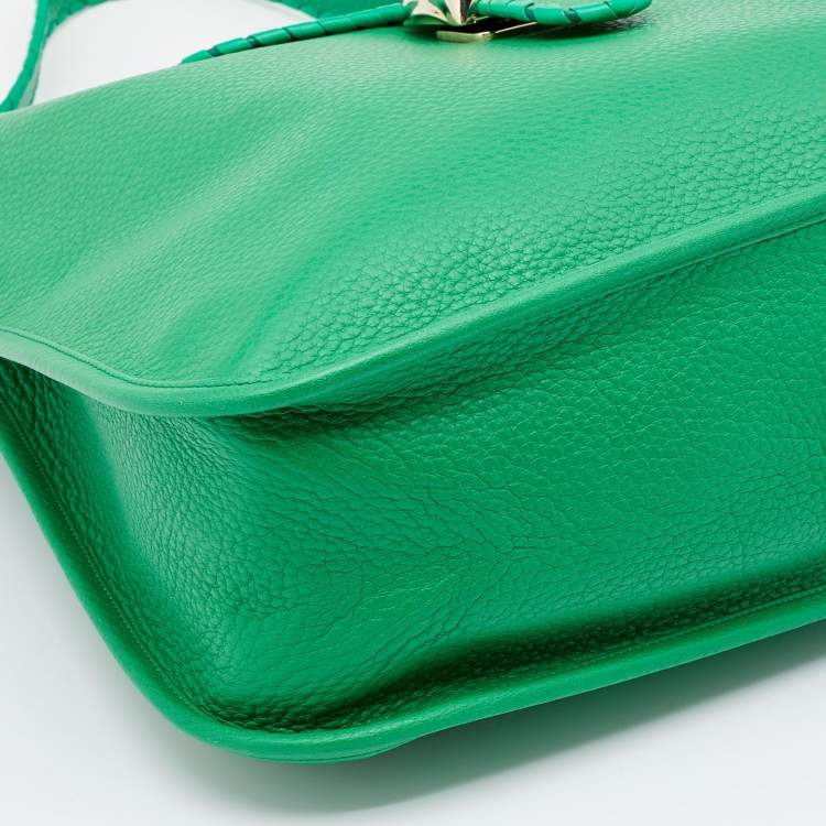 Pre Owned Loewe Green Leather and LIzard Detail Shoulder Bag