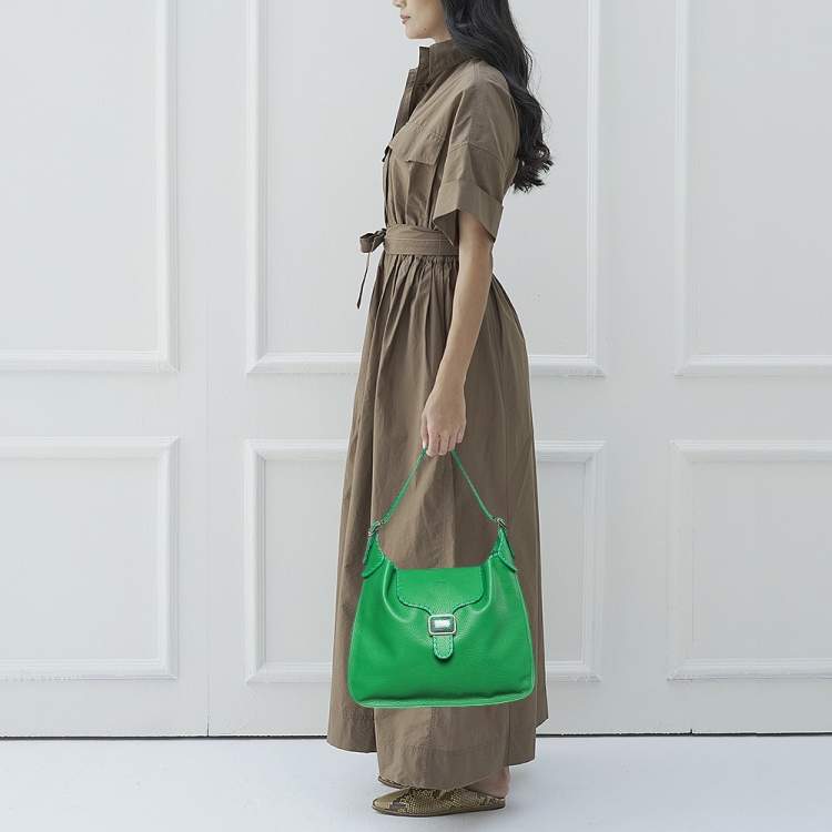 Pre Owned Loewe Green Leather and LIzard Detail Shoulder Bag