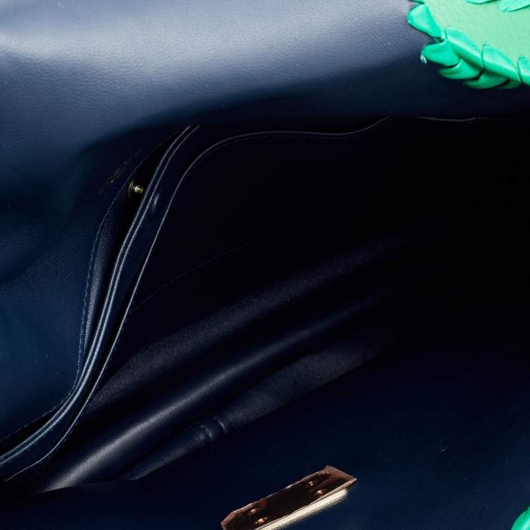 Pre Owned Loewe Green Leather and LIzard Detail Shoulder Bag