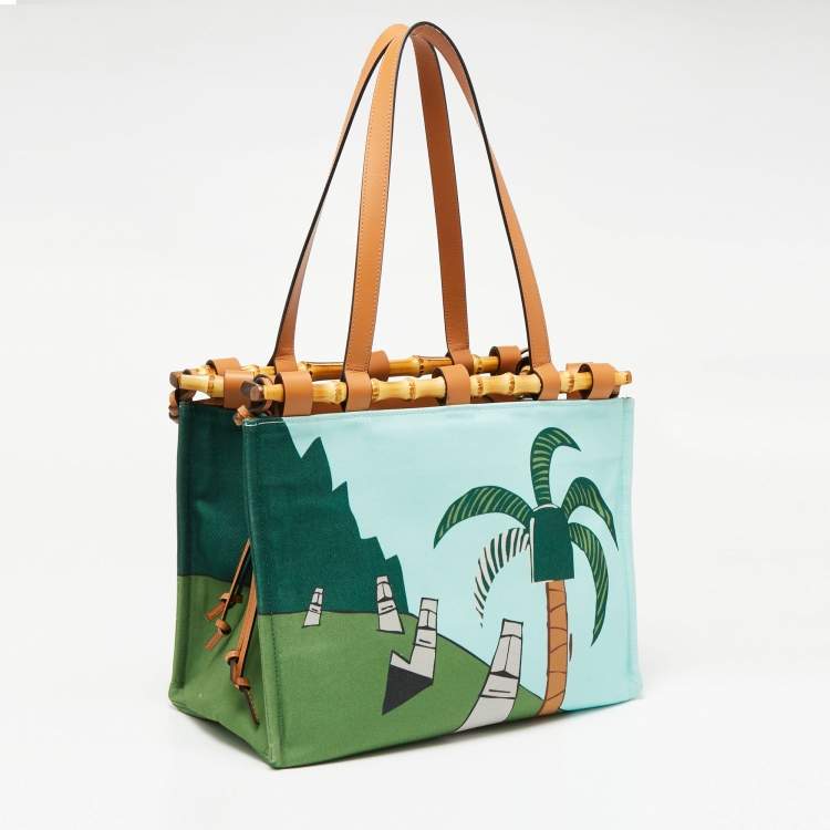 Pre Owned Loewe Multicolor Canvas Ken Price Easter Island Bamboo Tote