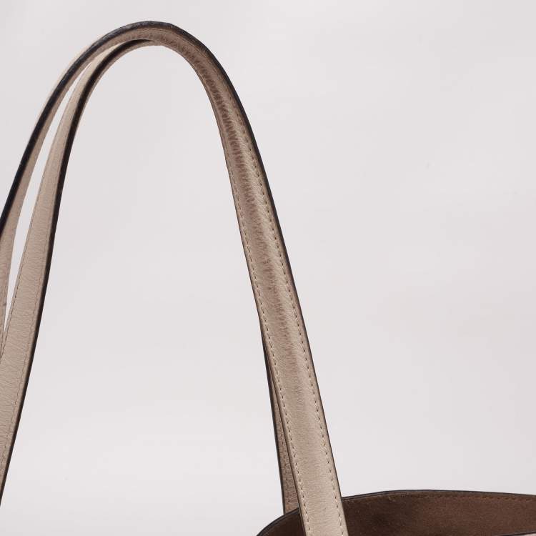 Pre Owned Loewe Beige Logo Embossed Leather T Shopper Tote
