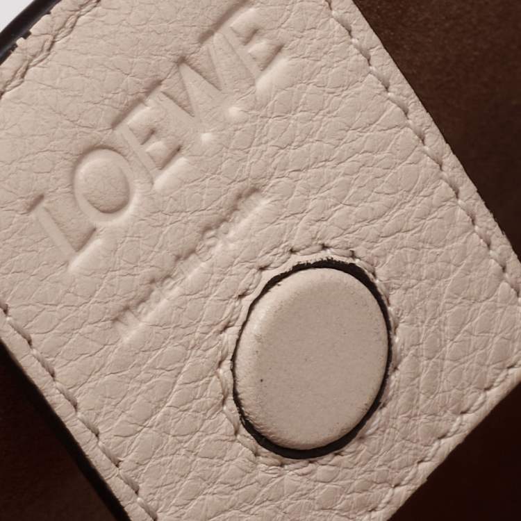 Pre Owned Loewe Beige Logo Embossed Leather T Shopper Tote