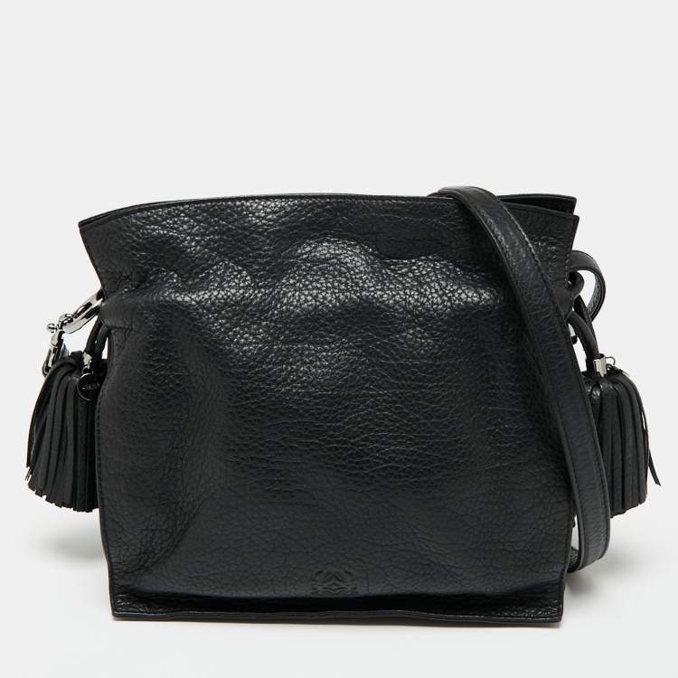 Pre Owned Loewe Black Leather Flamenco Crossbody Bag