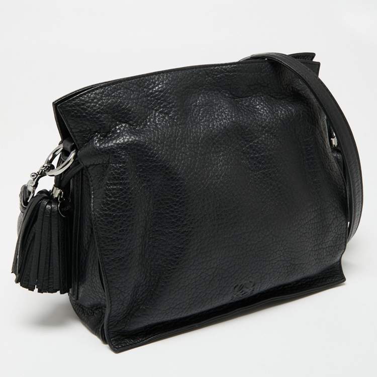 Pre Owned Loewe Black Leather Flamenco Crossbody Bag