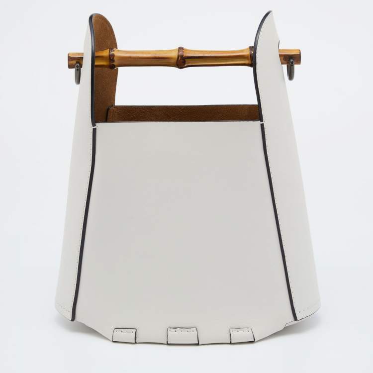 Pre Owned Loewe White Leather Bamboo Bucket Bag 