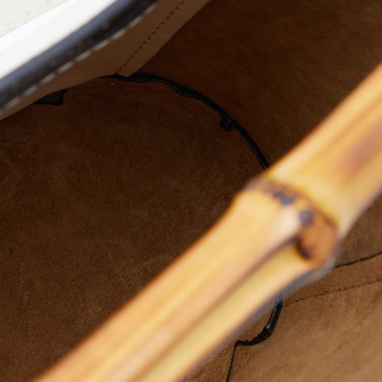 Pre Owned Loewe White Leather Bamboo Bucket Bag 