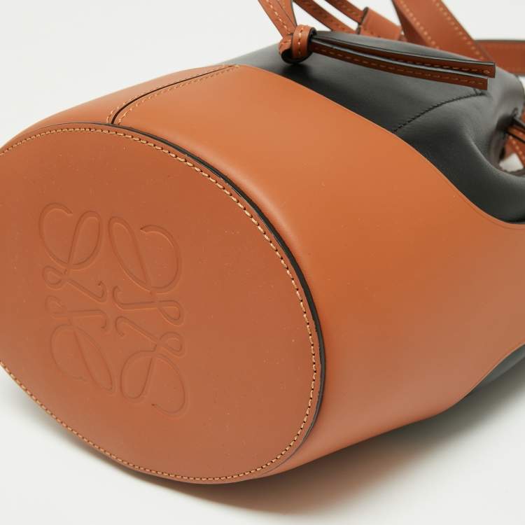 Pre Owned Loewe Black/Tan Leather Balloon Drawstring Bucket Bag