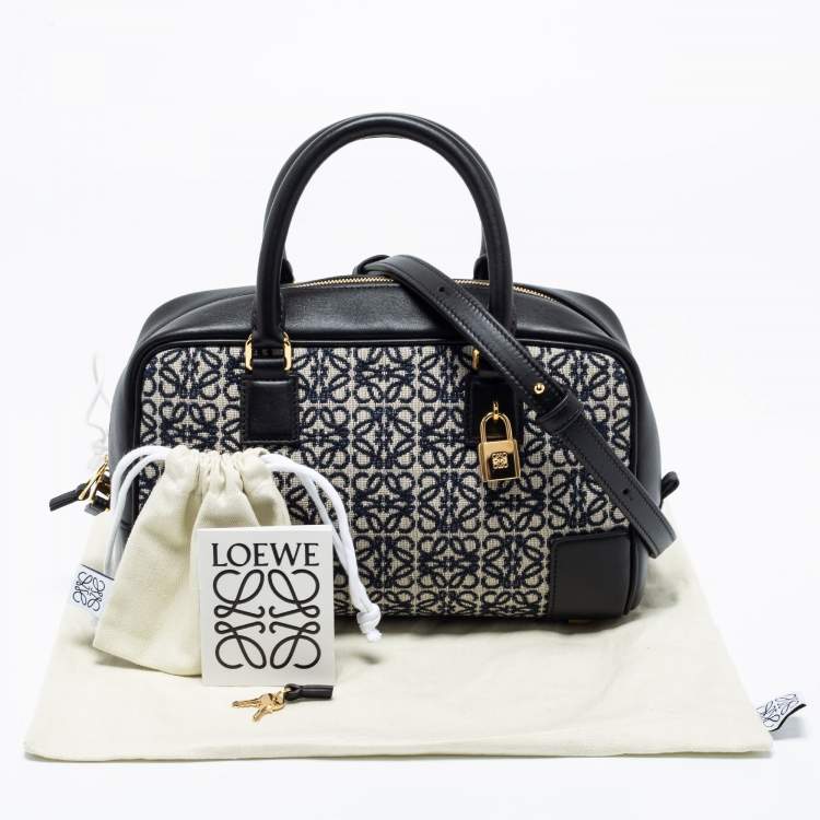 Pre Owned Loewe Black/Blue Leather and Jacquard Canvas Amazona 23 Bag