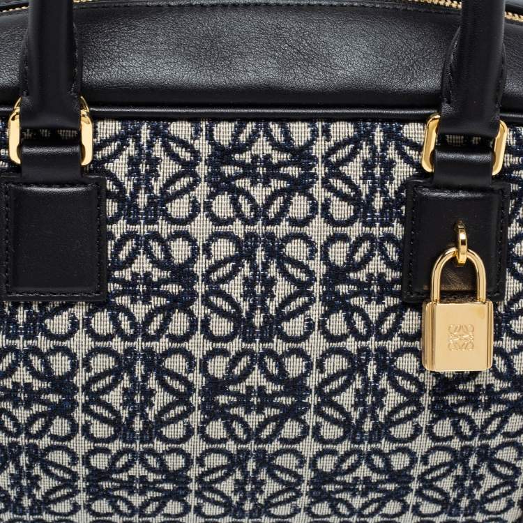 Pre Owned Loewe Black/Blue Leather and Jacquard Canvas Amazona 23 Bag