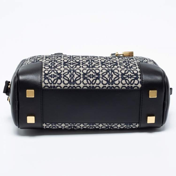 Pre Owned Loewe Black/Blue Leather and Jacquard Canvas Amazona 23 Bag
