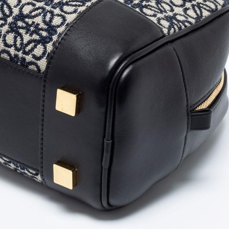 Pre Owned Loewe Black/Blue Leather and Jacquard Canvas Amazona 23 Bag