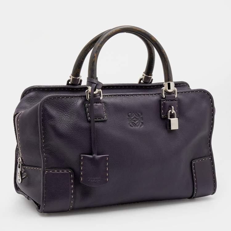 Pre Owned Loewe Purple Leather Wood Handle Amazona 36 Bag