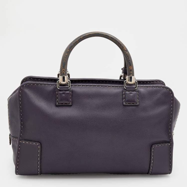 Pre Owned Loewe Purple Leather Wood Handle Amazona 36 Bag