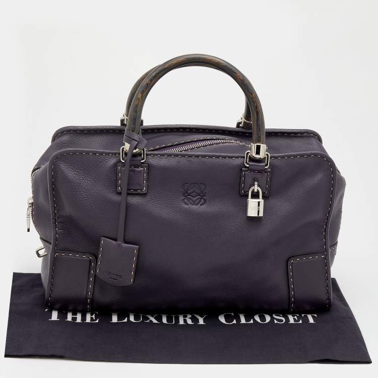 Pre Owned Loewe Purple Leather Wood Handle Amazona 36 Bag