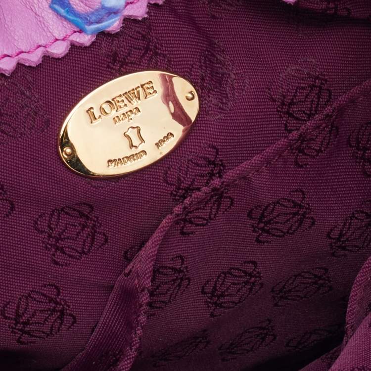 Pre Owned Loewe Purple Leather Flap Tassel Crossbody Bag