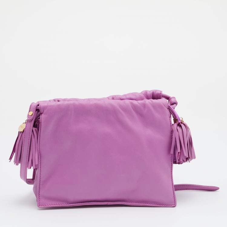 Pre Owned Loewe Purple Leather Flap Tassel Crossbody Bag
