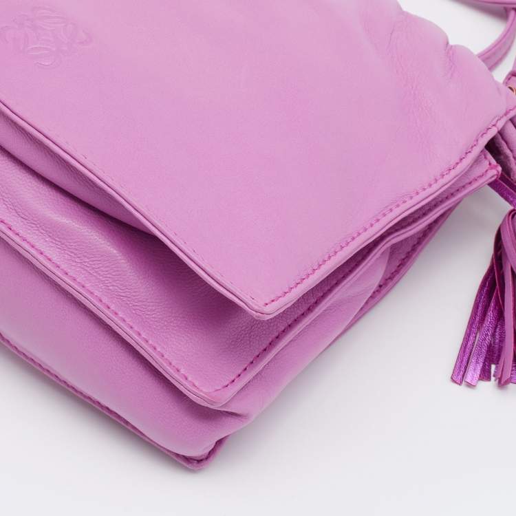 Pre Owned Loewe Purple Leather Flap Tassel Crossbody Bag