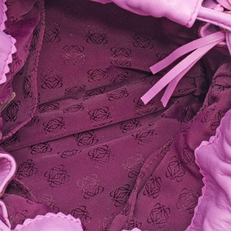 Pre Owned Loewe Purple Leather Flap Tassel Crossbody Bag