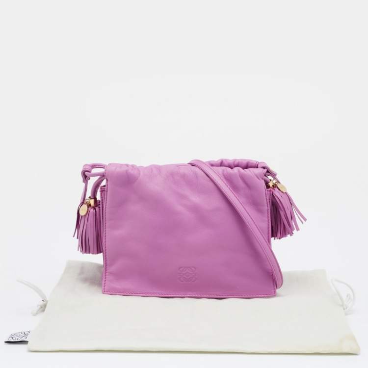 Pre Owned Loewe Purple Leather Flap Tassel Crossbody Bag
