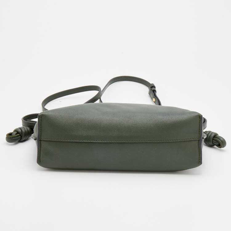 Pre Owned Loewe Olive Green Leather Flamenco Clutch
