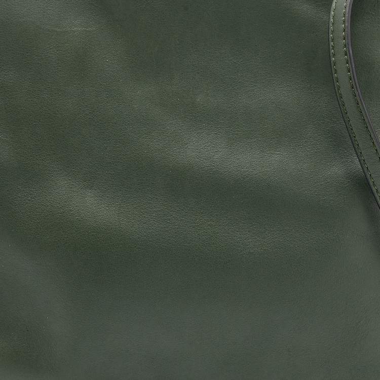 Pre Owned Loewe Olive Green Leather Flamenco Clutch