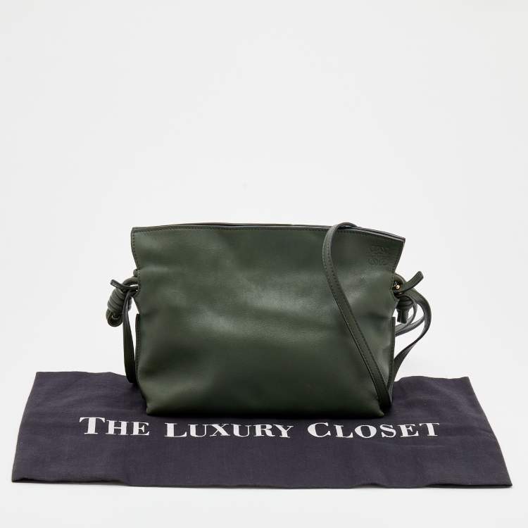 Pre Owned Loewe Olive Green Leather Flamenco Clutch