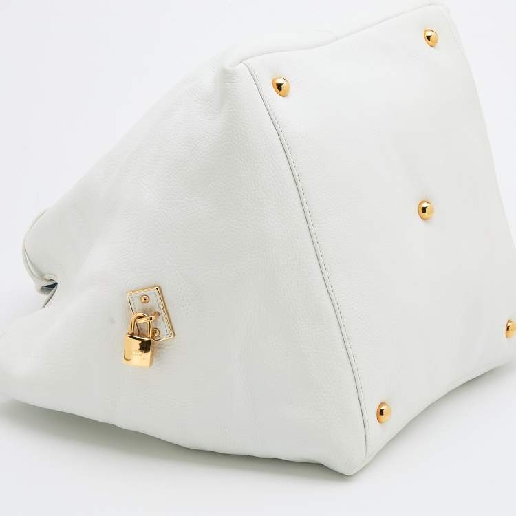 Pre Owned Loewe White Leather Calle Hobo