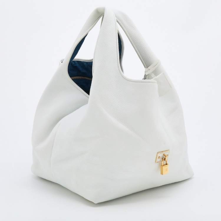 Pre Owned Loewe White Leather Calle Hobo