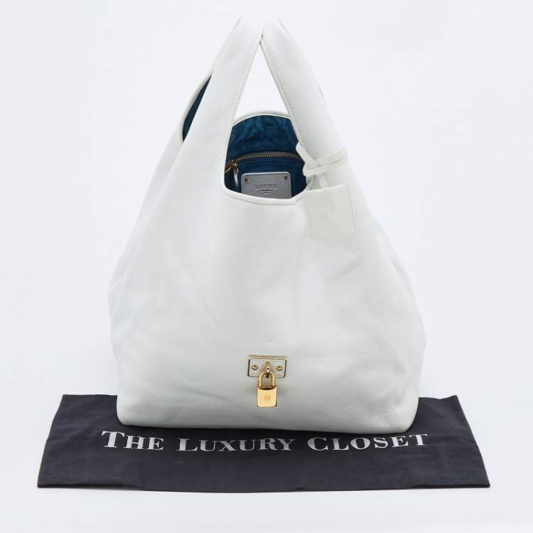 Pre Owned Loewe White Leather Calle Hobo