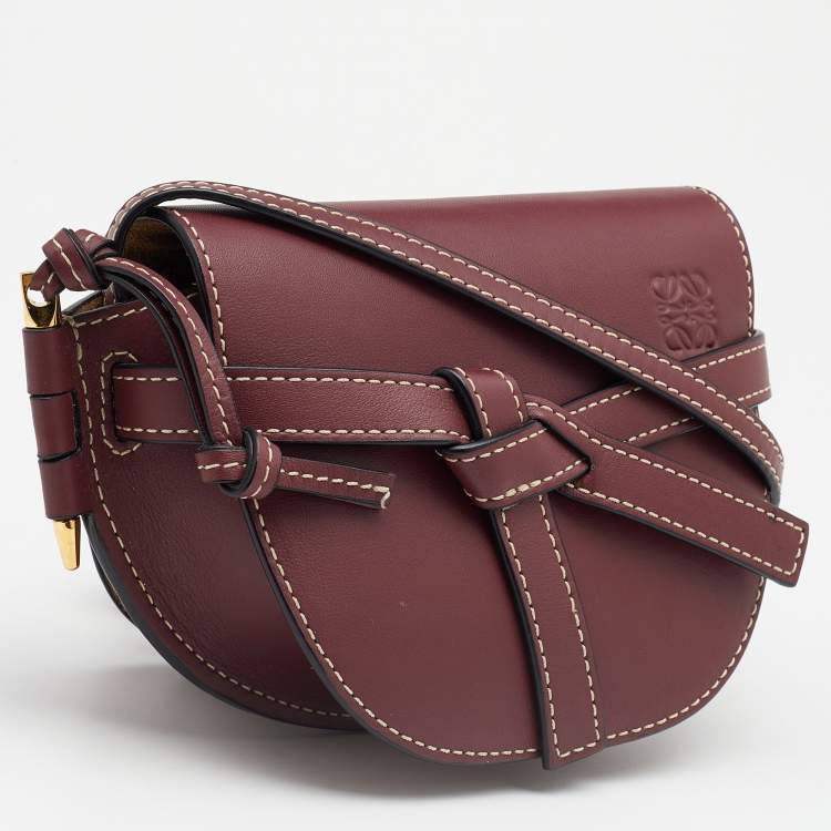 Pre Owned Loewe Burgundy Leather Small Gate Shoulder Bag