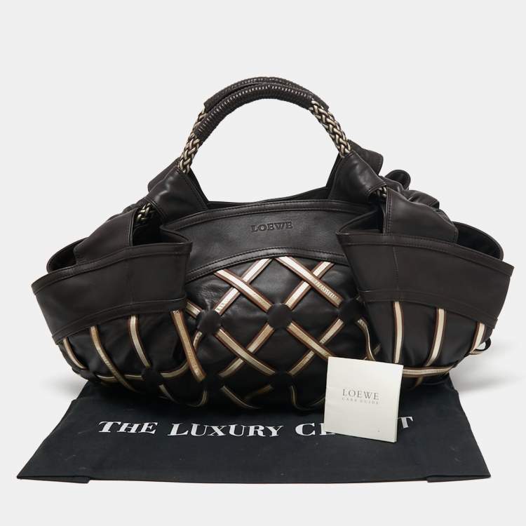 Pre Owned Loewe Brown Leather Mesh Limited Edition Satchel