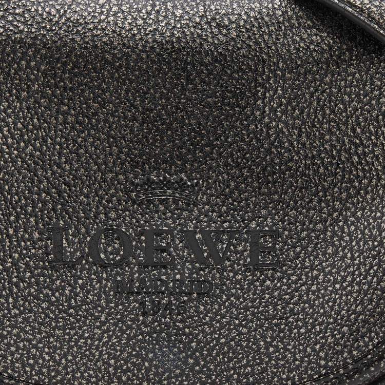 Pre Owned Loewe Metallic Silver/Black Leather Logo Embossed Heritage Crossbody Bag