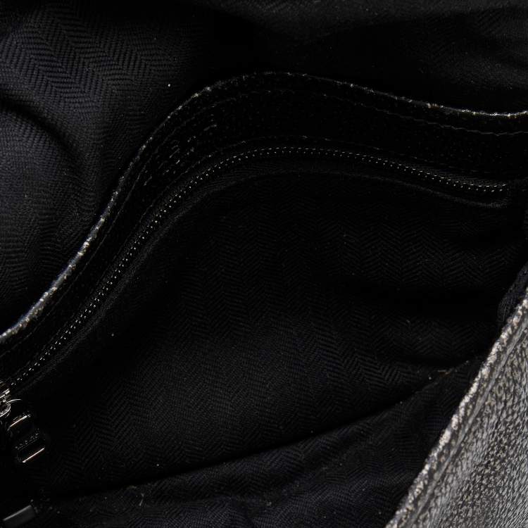 Pre Owned Loewe Metallic Silver/Black Leather Logo Embossed Heritage Crossbody Bag