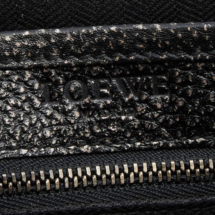 Pre Owned Loewe Metallic Silver/Black Leather Logo Embossed Heritage Crossbody Bag