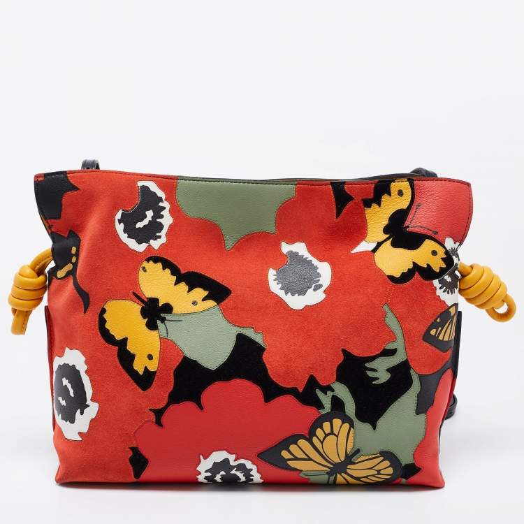 Pre Owned Loewe by Joe Brainard Multicolor Flamenco Pansies Leather and Suede Clutch