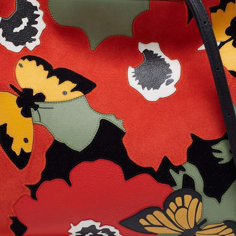 Pre Owned Loewe by Joe Brainard Multicolor Flamenco Pansies Leather and Suede Clutch