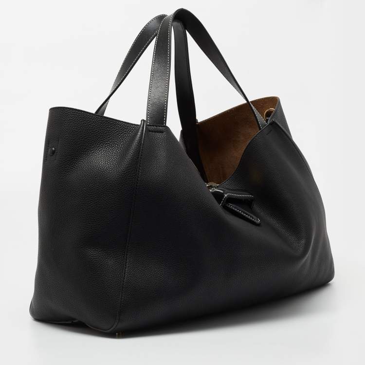 Pre Owned Loewe Black Leather Logo Shoulder Bag