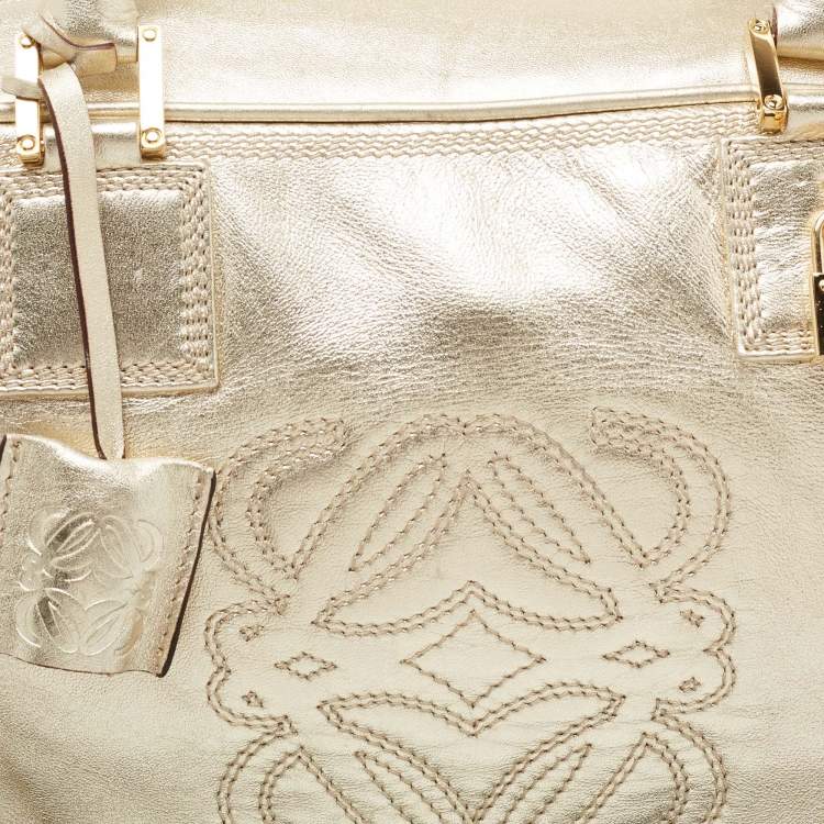 Pre Owned Loewe Metallic Gold Leather Medium Amazona Satchel