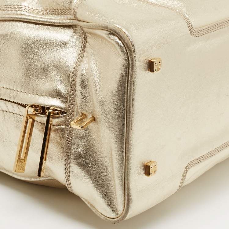 Pre Owned Loewe Metallic Gold Leather Medium Amazona Satchel