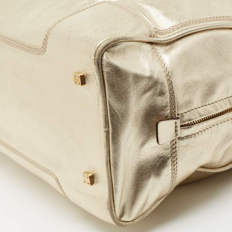 Pre Owned Loewe Metallic Gold Leather Medium Amazona Satchel