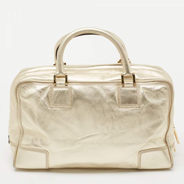 Pre Owned Loewe Metallic Gold Leather Medium Amazona Satchel
