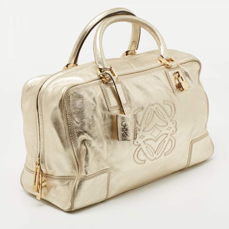 Pre Owned Loewe Metallic Gold Leather Medium Amazona Satchel