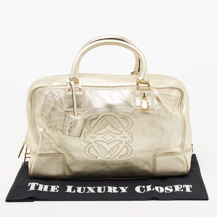 Pre Owned Loewe Metallic Gold Leather Medium Amazona Satchel