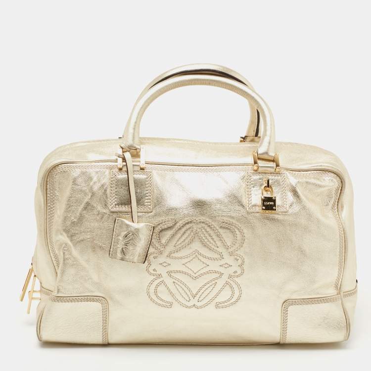 Pre Owned Loewe Metallic Gold Leather Medium Amazona Satchel