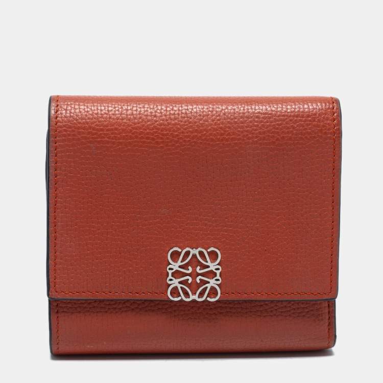 Pre Owned Loewe Burnt Orange Leather Anagram Trifold Wallet