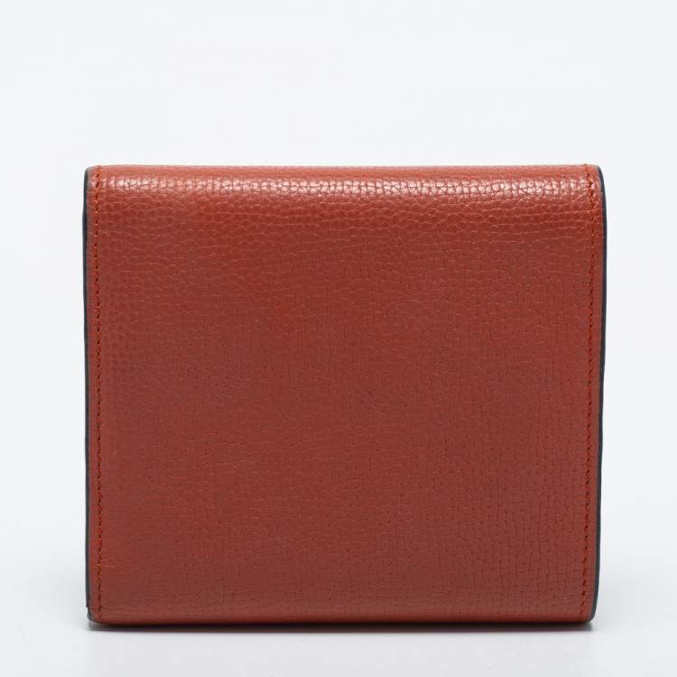 Pre Owned Loewe Burnt Orange Leather Anagram Trifold Wallet
