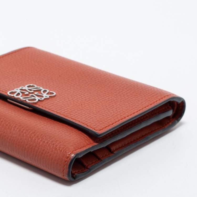Pre Owned Loewe Burnt Orange Leather Anagram Trifold Wallet
