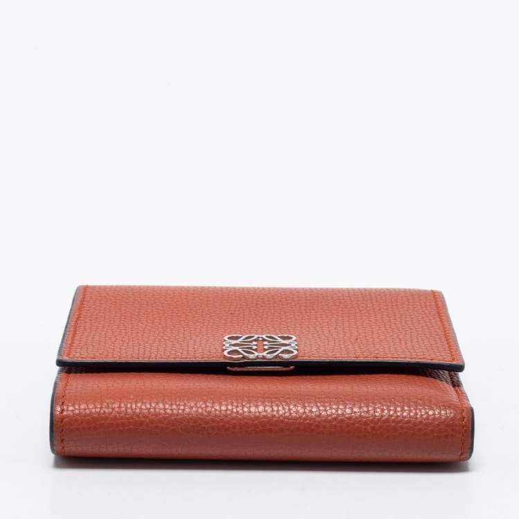 Pre Owned Loewe Burnt Orange Leather Anagram Trifold Wallet
