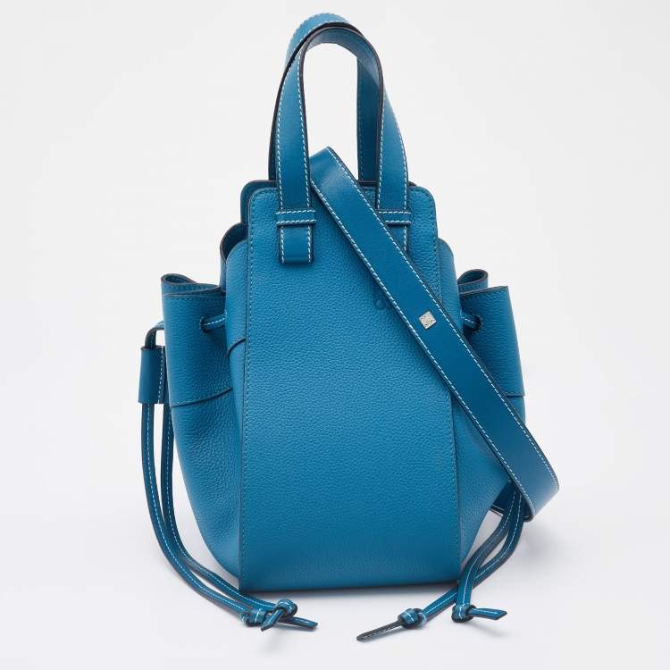 Pre Owned Loewe Blue Leather Small Hammock Drawstring Bag