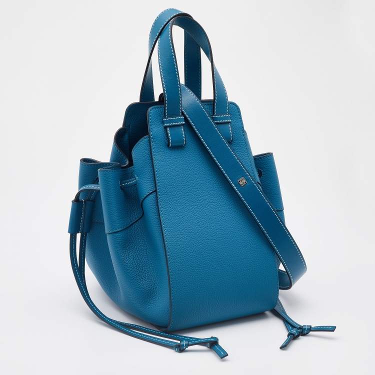 Pre Owned Loewe Blue Leather Small Hammock Drawstring Bag